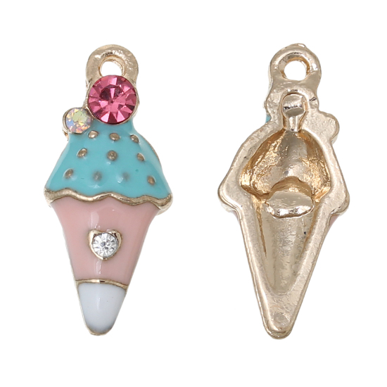 Picture of Zinc Metal Alloy Charms Ice Cream Light Golden Multicolor Rhinestone Enamel 23mm( 7/8") x 10mm( 3/8"), 5 PCs