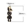 Picture of Zinc Based Alloy Easter Charms Rabbit Animal Gold Plated Flower Carved Clear Rhinestone Black & White Enamel 26mm(1") x 9mm( 3/8"), 5 PCs