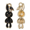 Picture of Zinc Based Alloy Easter Charms Rabbit Animal Gold Plated Flower Carved Clear Rhinestone Black & White Enamel 26mm(1") x 9mm( 3/8"), 5 PCs