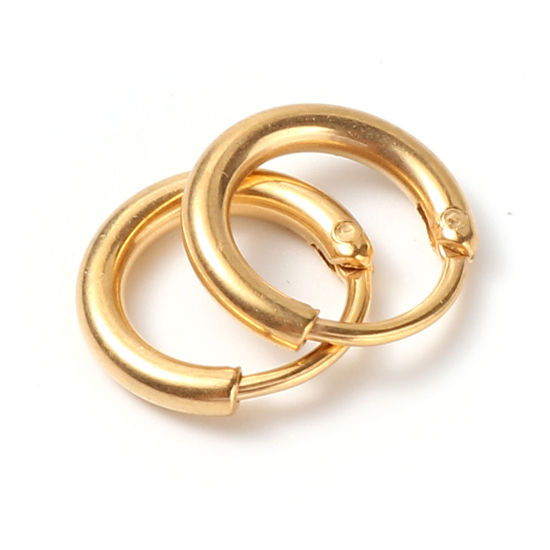 Bild von 1 Paar Vakuumbeschichtung Edelstahl Hoop Ohrringe Vergoldet Ring 12mm D., Drahtstärke: (19 gauge)