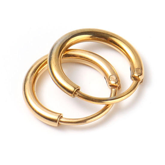 Bild von 1 Paar Vakuumbeschichtung Edelstahl Hoop Ohrringe Vergoldet Ring 14mm D., Drahtstärke: (19 gauge)