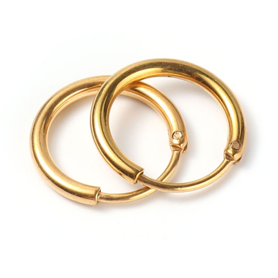Bild von 1 Paar Vakuumbeschichtung Edelstahl Hoop Ohrringe Vergoldet Ring 16mm D., Drahtstärke: (19 gauge)