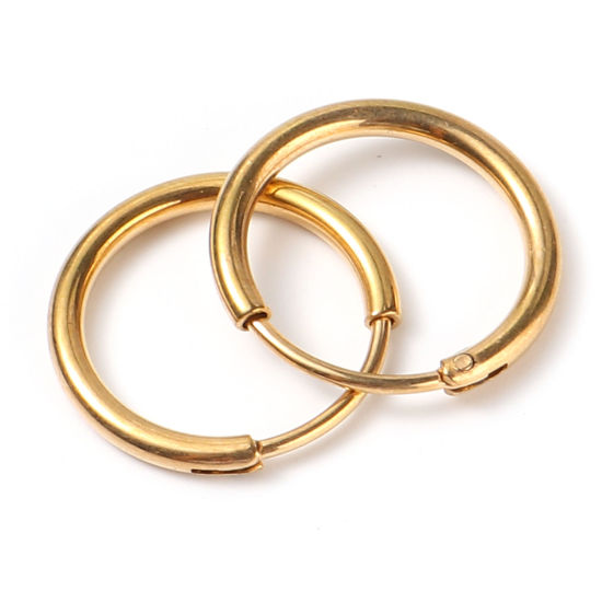 Bild von 1 Paar Vakuumbeschichtung Edelstahl Hoop Ohrringe Vergoldet Ring 18mm D., Drahtstärke: (19 gauge)