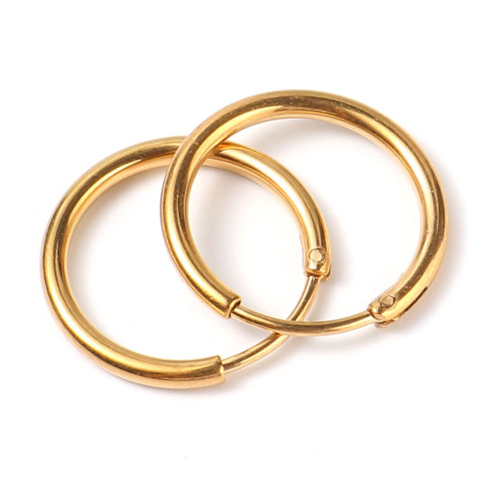 Bild von 1 Paar Vakuumbeschichtung Edelstahl Hoop Ohrringe Vergoldet Ring 20mm D., Drahtstärke: (19 gauge)