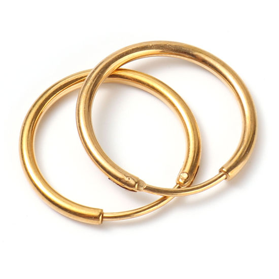 Bild von 1 Paar Vakuumbeschichtung Edelstahl Hoop Ohrringe Vergoldet Ring 22mm D., Drahtstärke: (19 gauge)