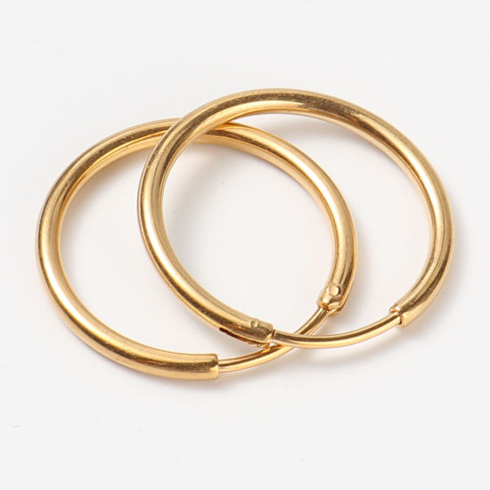 Bild von 1 Paar Vakuumbeschichtung Edelstahl Hoop Ohrringe Vergoldet Ring 24mm D., Drahtstärke: (19 gauge)