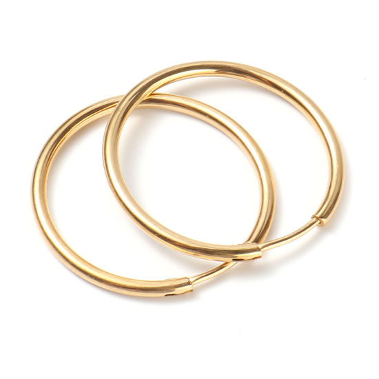 Bild von 1 Paar Vakuumbeschichtung Edelstahl Hoop Ohrringe Vergoldet Ring 28mm D., Drahtstärke: (19 gauge)