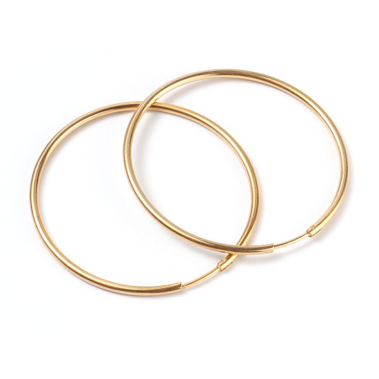 Bild von 1 Paar Vakuumbeschichtung Edelstahl Hoop Ohrringe Vergoldet Ring 4.8cm D., Drahtstärke: (19 gauge)