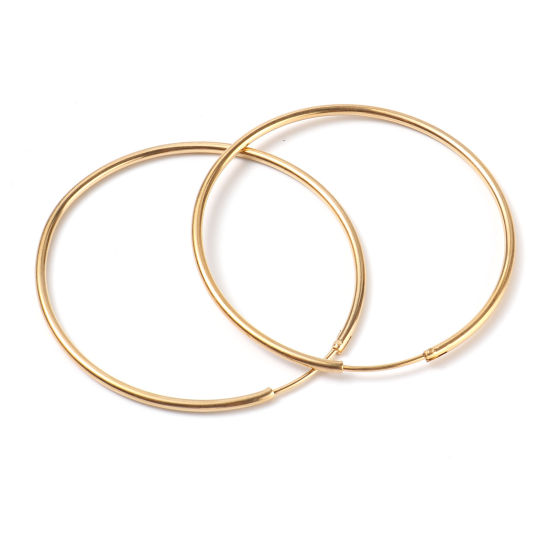 Bild von 1 Paar Vakuumbeschichtung Edelstahl Hoop Ohrringe Vergoldet Ring 5.4cm D., Drahtstärke: (19 gauge)