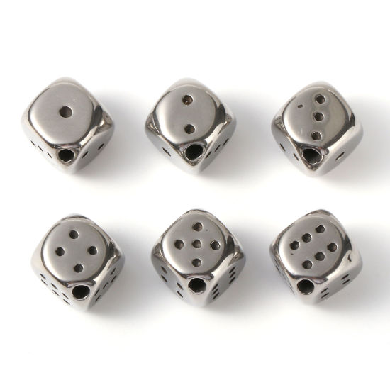 Bild von Edelstahl Perlen Würfel Silberfarbe 10mm x 9mm, Loch: ca. 1.9mm, 2 Stück