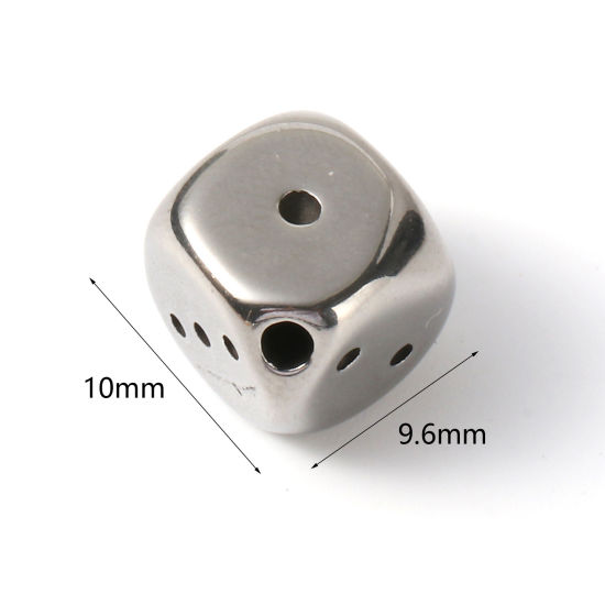 Bild von Edelstahl Perlen Würfel Silberfarbe 10mm x 9mm, Loch: ca. 1.9mm, 2 Stück