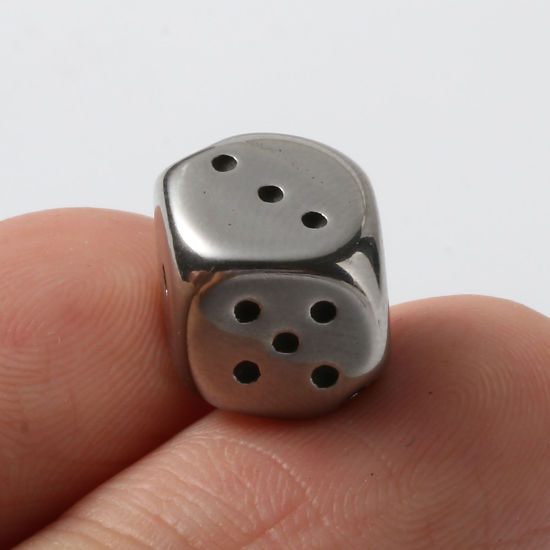 Bild von Edelstahl Perlen Würfel Silberfarbe 10mm x 9mm, Loch: ca. 1.9mm, 2 Stück