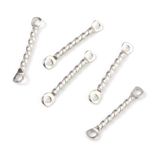 Image de Connecteurs en 304 Acier Inoxydable Courbé Argent Mat Rectangle 15mm x 2mm, 30 Pcs