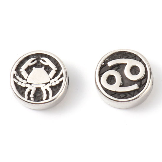 Bild von 2 Stück Umweltfreundliche PVD-Vakuumbeschichtung Edelstahl Perlen zur DIY-Schmuckherstellung Metallschwarz Flachrund Sternbild Krebs ca. 10mm D., Loch: ca. 1.8mm