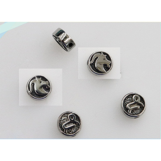 Bild von 2 Stück Umweltfreundliche PVD-Vakuumbeschichtung Edelstahl Perlen zur DIY-Schmuckherstellung Metallschwarz Flachrund Sternbild Steinbock ca. 10mm D., Loch: ca. 1.8mm
