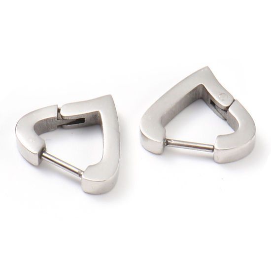 Picture of Stainless Steel Valentine's Day Hoop Earrings Silver Tone Heart 14mm x 13mm, Post/ Wire Size: (19 gauge), 1 Pair