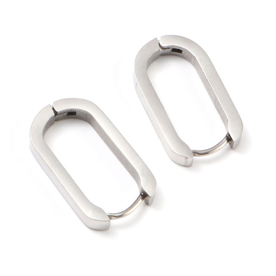 Picture of Stainless Steel Hoop Earrings Silver Tone Oval 21mm x 12mm, Post/ Wire Size: (19 gauge), 1 Pair