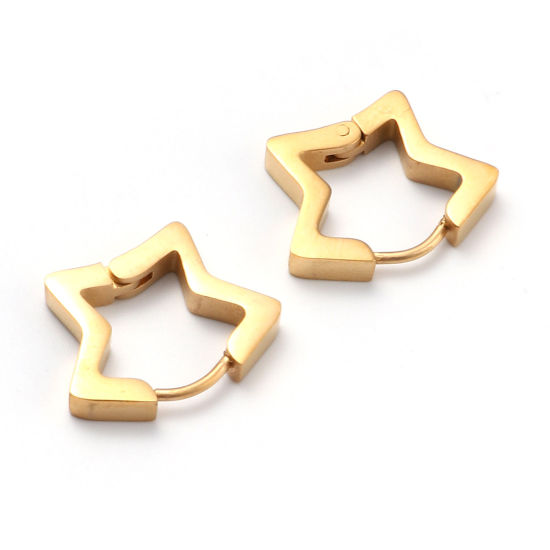 Picture of Stainless Steel Galaxy Hoop Earrings Gold Plated Star 18mm x 14mm, Post/ Wire Size: (19 gauge), 1 Pair