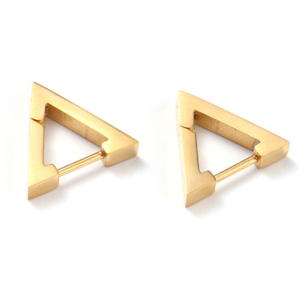 Picture of 1 Pair Eco-friendly PVD Vacuum Plating Minimalist Geometric Gold Plated Stainless Steel Triangle Hoop Earrings For Women Gift 14mm x 13mm, Post/ Wire Size: 0.9mm(19 gauge)
