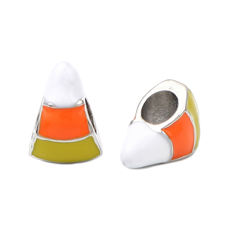 Bild von Zinklegierung European Stil Charm Großlochperlen Weihnachten Süßigkeit Versilbert Bunt Emaille etwa 14mm x 10mm, Loch:Ca 4.6mm, 5 Stücke