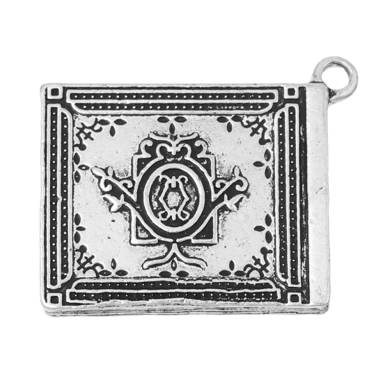 Picture of Graduation Jewelry Zinc Based Alloy Pendants Book Antique Silver Color Message " Once Upon A Time " Carved 35mm(1 3/8") x 29mm(1 1/8"), 5 PCs