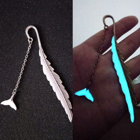 Picture of Zinc Based Alloy Ocean Jewelry Bookmark Fishtail Antique Silver Color Glow I=n The Dark Luminous 11.5cm, 1 Piece