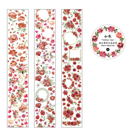 Bild von PET DIY Scrapbook Sticker Aufkleber Rot Blumen 6cm, 1 Rolle