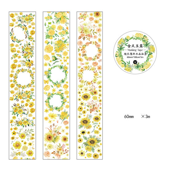 Bild von PET DIY Scrapbook Sticker Aufkleber Gelb Blumen 6cm, 1 Rolle