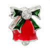 Picture of Zinc Metal Alloy European Style Large Hole Charm Beads Christmas Jingling Bell Silver Plated Bowknot Pattern Red & Green Enamel Clear Rhinestone About 15mm x 11mm, Hole: Approx 5mm, 5 PCs