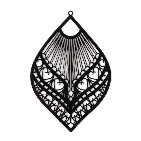 Immagine di Lega di Ferro Filigree Stamping Ciondoli Foglia Nero Filigrana Pittura 5.9cm x 3.9cm , 10 Pz