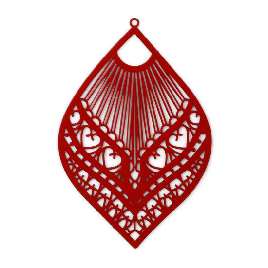 Immagine di Lega di Ferro Filigree Stamping Ciondoli Foglia Rosso Filigrana Pittura 5.9cm x 3.9cm , 10 Pz