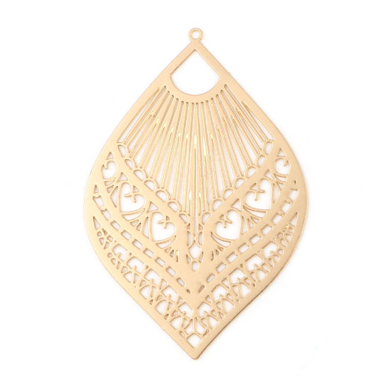 Immagine di Lega di Ferro Filigree Stamping Ciondoli Foglia KC Placcato Oro Filigrana 5.9cm x 3.9cm , 10 Pz