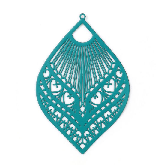 Immagine di Lega di Ferro Filigree Stamping Ciondoli Foglia Verde Filigrana Pittura 5.9cm x 3.9cm , 10 Pz