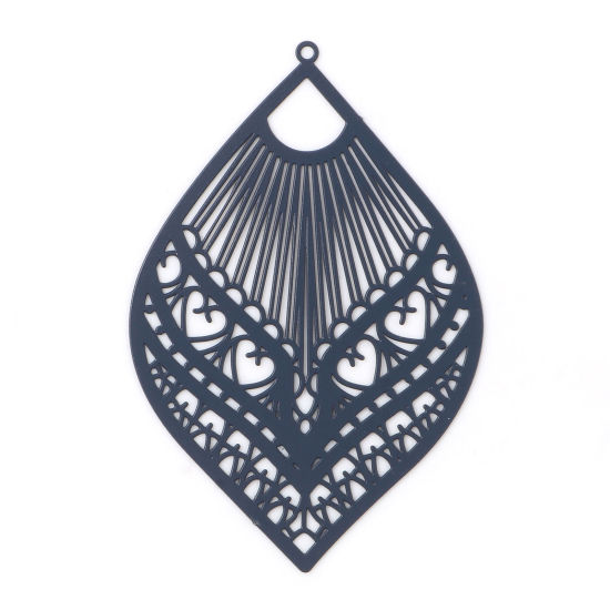 Immagine di Lega di Ferro Filigree Stamping Ciondoli Foglia Grigio Filigrana Pittura 5.9cm x 3.9cm , 10 Pz
