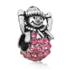 Picture of Zinc Metal Alloy European Style Large Hole Charm Beads Christmas Snowman Hat Antique Silver Pink Rhinestone About 16mm( 5/8") x 11mm( 3/8"), Hole: Approx 4.8mm, 5 PCs