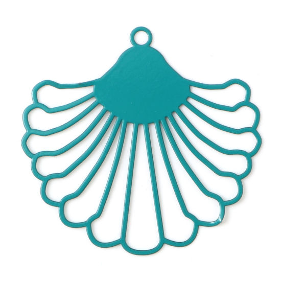 Image de Pendentifs Estampe en Filigrane en Alliage de Fer Eventail Vert env. Laqué 3.9cm x 3.7cm, 10 Pcs