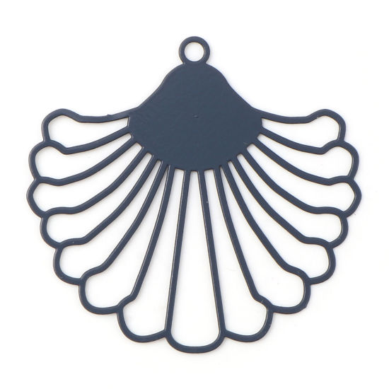 Image de Pendentifs Estampe en Filigrane en Alliage de Fer Eventail Gris env. Laqué 3.9cm x 3.7cm, 10 Pcs