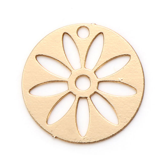 Picture of Iron Based Alloy Filigree Stamping Charms Round KC Gold Plated Flower 16mm Dia., 50 PCs