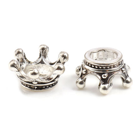 Immagine di Lega di Zinco Perline Corona Argento Antico Circa 14mm x 6mm, Foro:Circa 5.5mm, 100 Pz