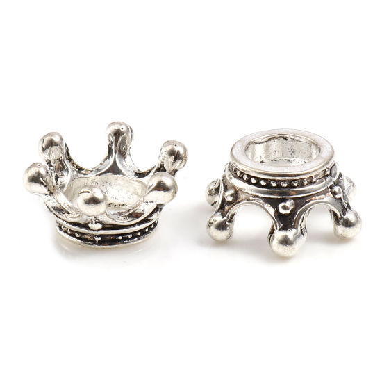 Immagine di Lega di Zinco Perline Corona Argento Antico Circa 14mm x 6mm, Foro:Circa 5.5mm, 100 Pz