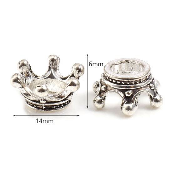 Immagine di Lega di Zinco Perline Corona Argento Antico Circa 14mm x 6mm, Foro:Circa 5.5mm, 100 Pz