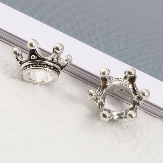 Immagine di Lega di Zinco Perline Corona Argento Antico Circa 14mm x 6mm, Foro:Circa 5.5mm, 100 Pz