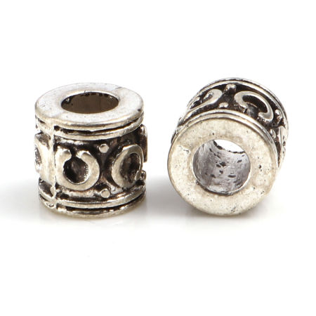Zinklegierung Zwischenperlen Spacer Perlen Zylinder Antiksilber Geschnitzte Muster ca. 7mm x 7mm, Loch:ca. 3.3mm, 100 Stück