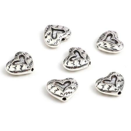 Bild von Zinklegierung Valentinstag Zwischenperlen Spacer Perlen Herz Antiksilber ca. 14mm x 11mm, Loch:ca. 1mm, 20 Stück