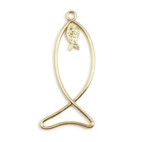 Immagine di Lega di Zinco Religione Ciondoli Gesu Cristo Ichthus Pesce Simbolo Oro Placcato 70mm x 31mm , 10 Pz