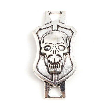 Image de Connecteurs Halloween en Alliage de Zinc Bouclier Argent Vieilli Crânes 42mm x 21mm, 20 Pcs
