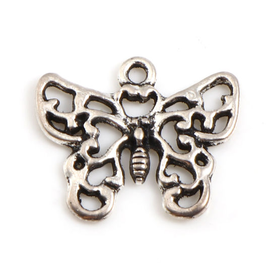 Immagine di Lega di Zinco Insetto Charms Farfalla Argento Antico 20mm x 16mm , 50 Pz