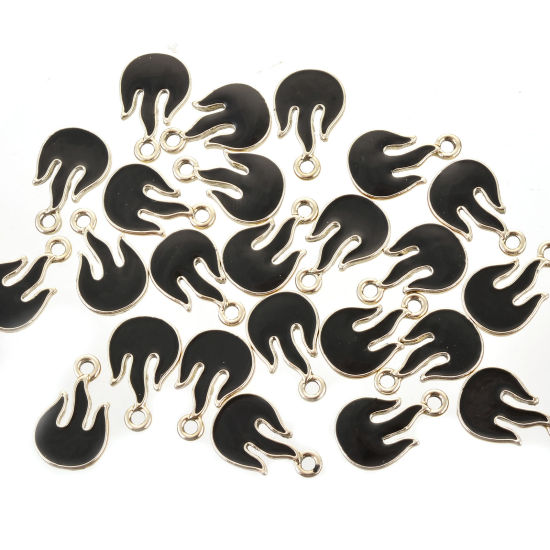 Immagine di Lega di Zinco Charms Oro Placcato Nero Fiamma Fuoco Smalto 16mm x 10mm , 20 Pz