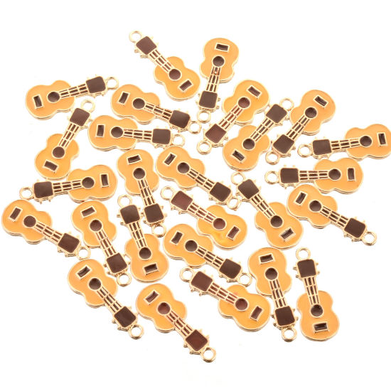 Immagine di Lega di Zinco Charms Strumento Musicale Chitarra Oro Placcato Giallo Smalto 23mm x 9mm , 10 Pz