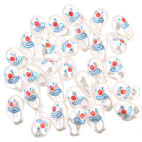 Picture of Acrylic Baroque Beads Clown Red & Blue Imitation Pearl About 23mm x 16mm, Hole: Approx 1mm, 10 PCs